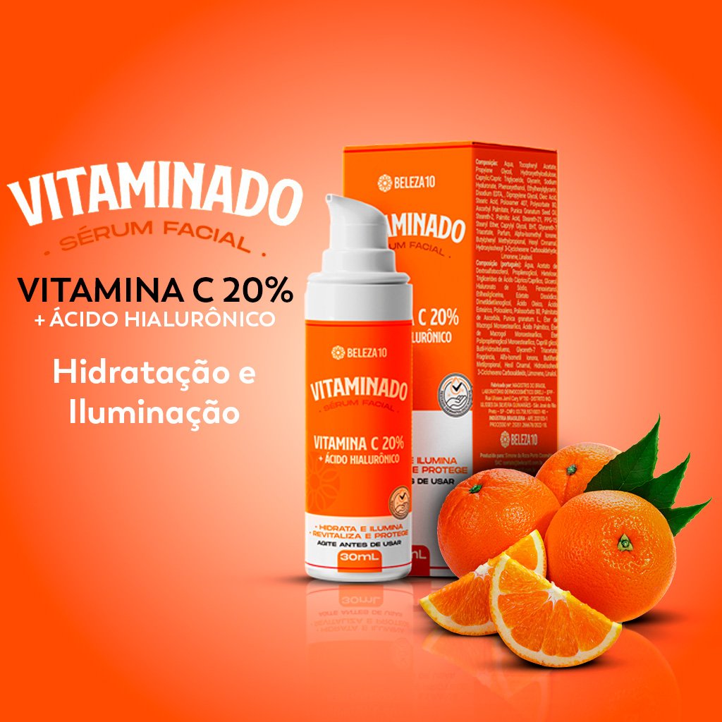 Sérum Facial Vitamina C 20% Com Ácido Hialurônico Beleza10 30ml