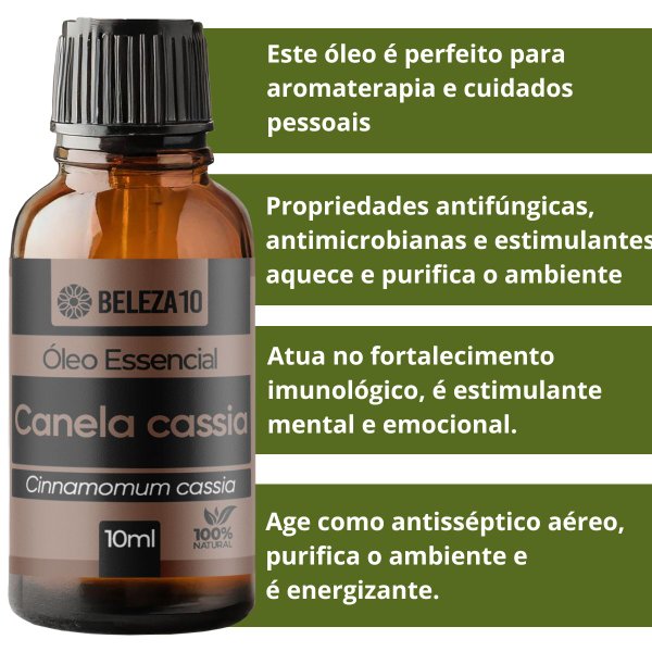 Óleo Essencial Canela Cassia 100% Puro 10ml Beleza10