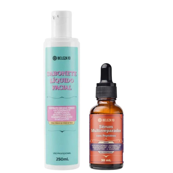 Kit Skincare Beleza10 Sérum com Peptídeos 30ml + Sabonete Facial 250ml