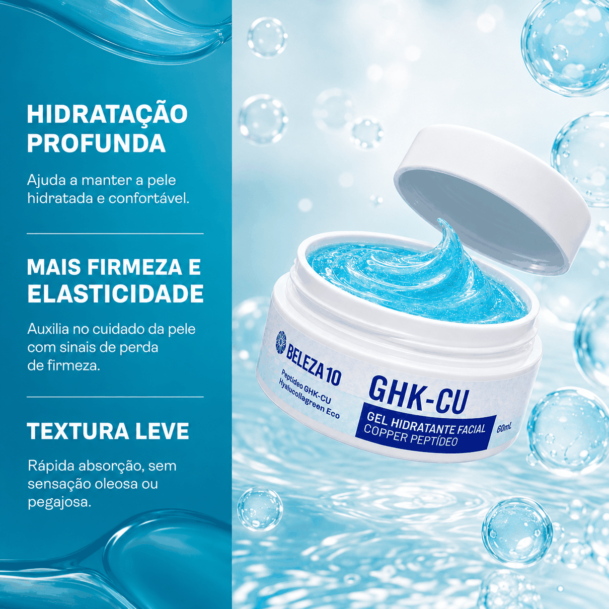 Textura azul do Gel Hidratante Facial GHK-Cu Beleza10