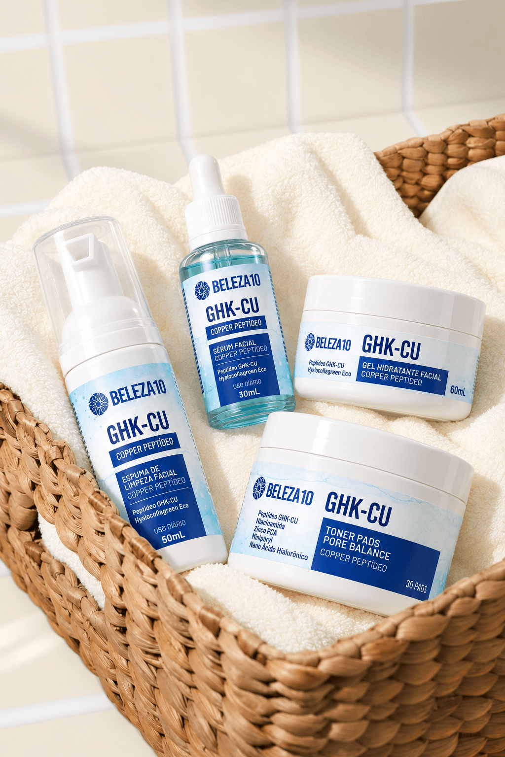 Rotina facial GHK-Cu Beleza10 em quatro etapas